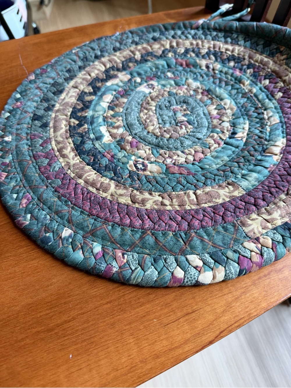 Braided Round chair sit mats in Teal and Purple
